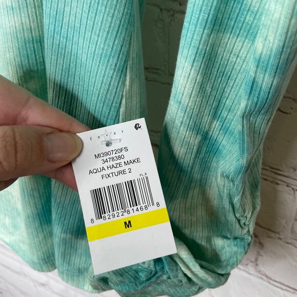 Fever Blue Green Tie Dye Long Sleeve Square Neck Ribbed Top Womens Medium New - Picture 5 of 7